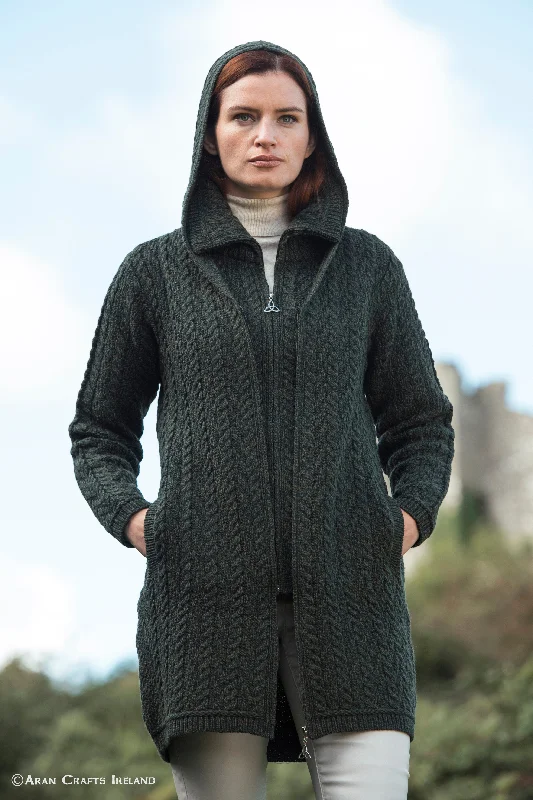 Aran Crafts Hooded Zip Coat | Green