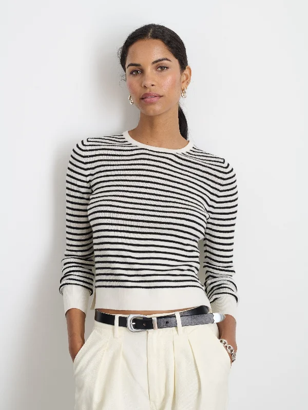 Ava Crewneck Sweater In Stripe Extra Fine Merino