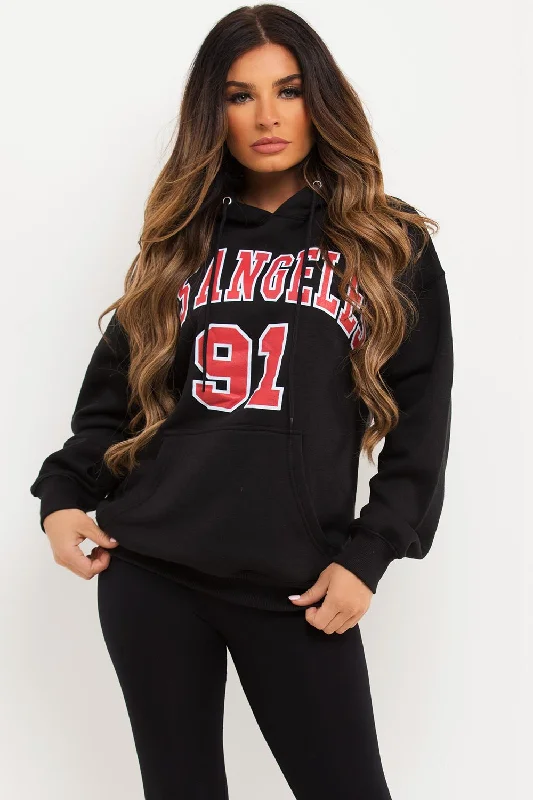 Black Oversized Hoodie With Los Angeles Print