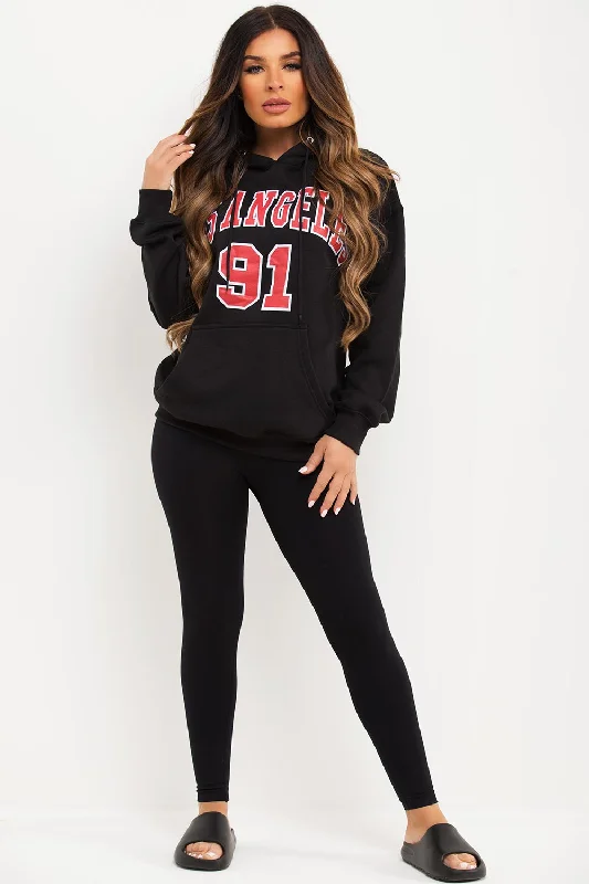 Black Oversized Hoodie With Los Angeles Print