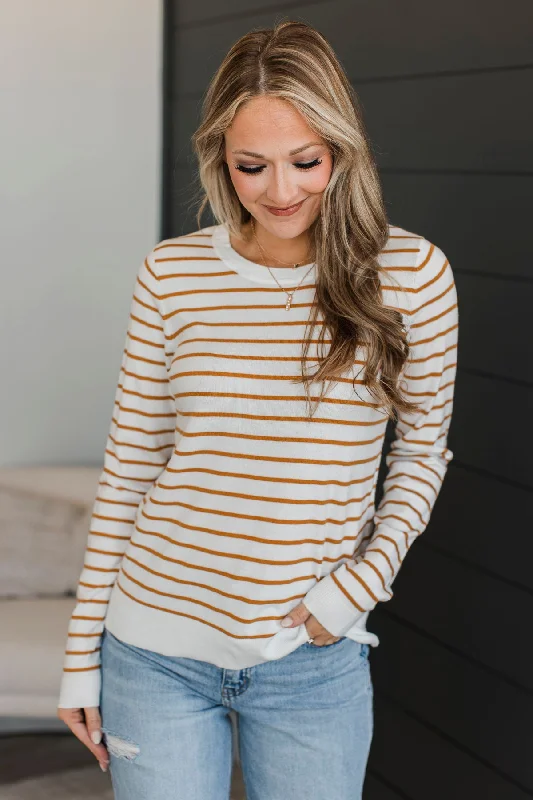 Break From Reality Striped Sweater- White & Marigold