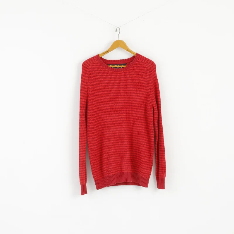 Hilfiger Denim Women XL Jumper Red Crew Neck Cotton Striped Long Sweater