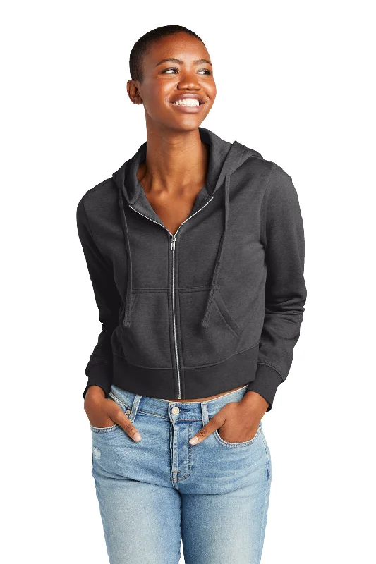 District Womens V.I.T. Fleece Full Zip Hooded Sweatshirt Hoodie - Heather Charcoal Grey