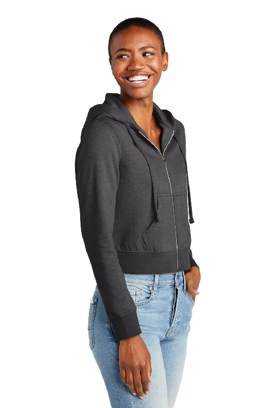 District Womens V.I.T. Fleece Full Zip Hooded Sweatshirt Hoodie - Heather Charcoal Grey