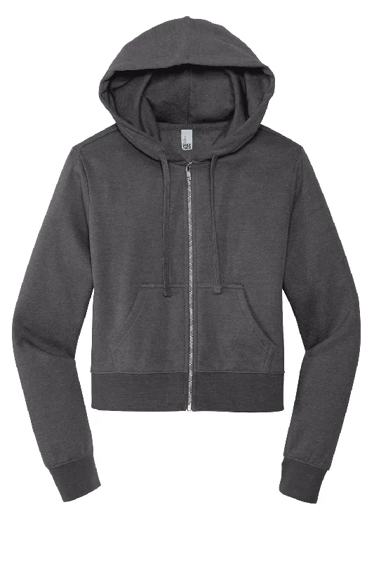 District Womens V.I.T. Fleece Full Zip Hooded Sweatshirt Hoodie - Heather Charcoal Grey