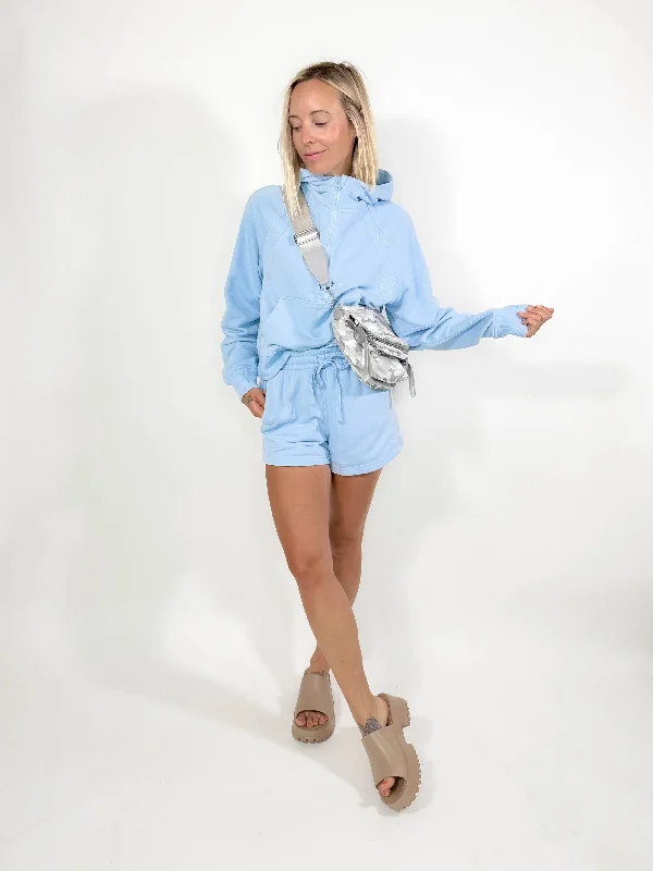 Harlowe 1/2 Zip Hoodie- SKY BLUE