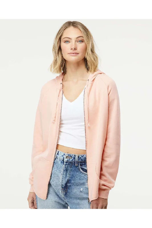 Independent Trading Co. Womens California Wave Wash Full Zip Hooded Sweatshirt Hoodie - Blush Pink - NEW