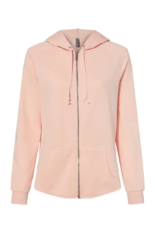 Independent Trading Co. Womens California Wave Wash Full Zip Hooded Sweatshirt Hoodie - Blush Pink - NEW