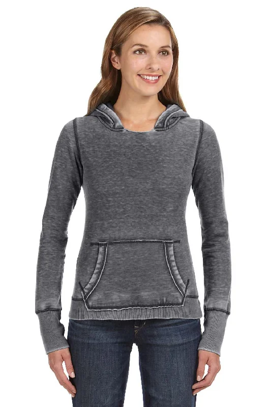 J America Womens Zen Burnout Fleece Hooded Sweatshirt Hoodie - Dark Smoke Grey