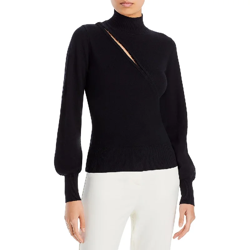 Nicholas Womens Asymmetric Vent Ribbed Trim Mock Turtleneck Sweater