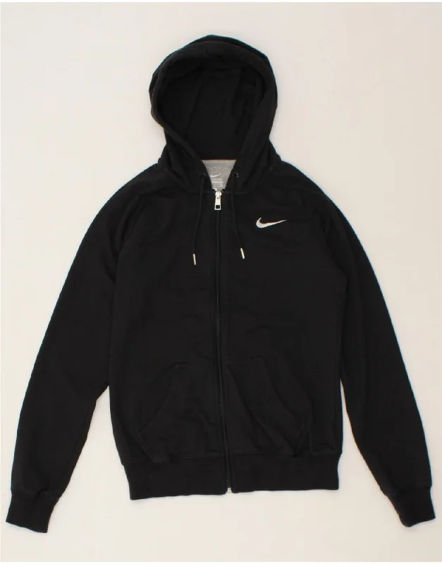 NIKE Womens Zip Hoodie Sweater UK 10 Small Black Cotton