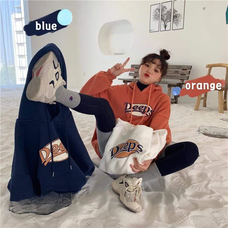 Women's Korean Fashion Deeps Printed Hoodies With Big Pocket