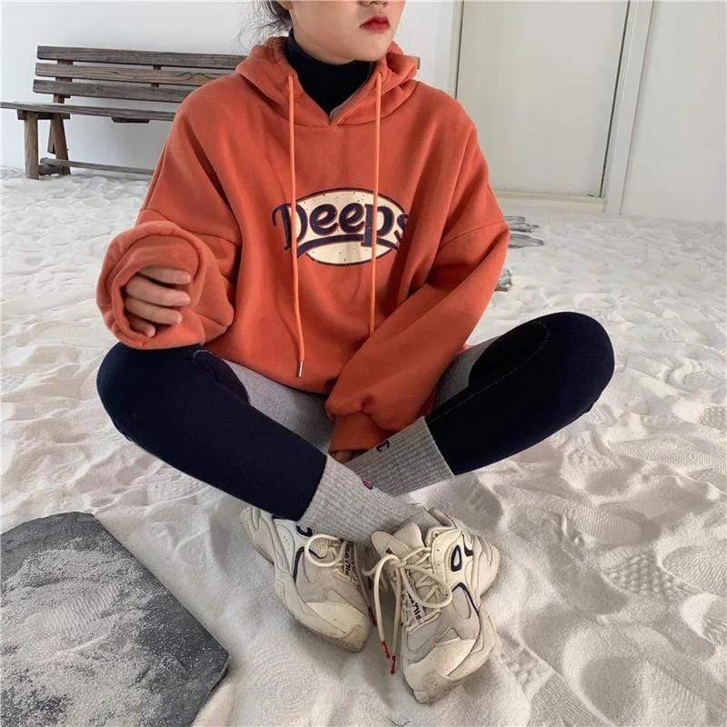 Women's Korean Fashion Deeps Printed Hoodies With Big Pocket