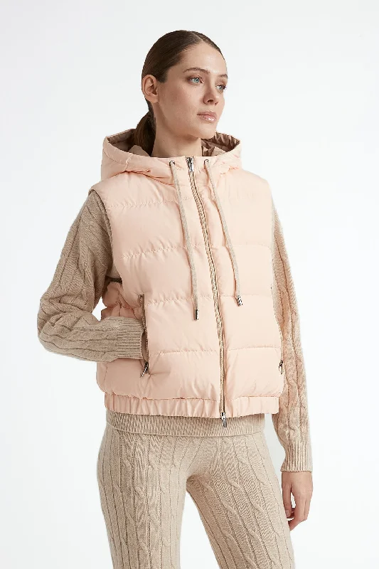 Short hooded goose down vest