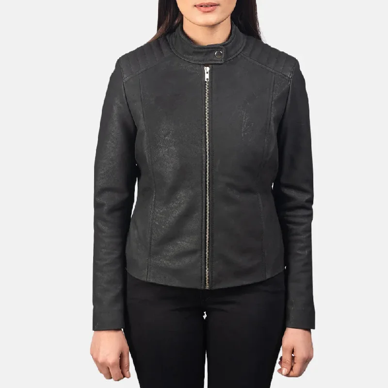 Distressed Black Leather Racing Jacket