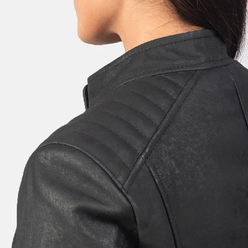 Distressed Black Leather Racing Jacket