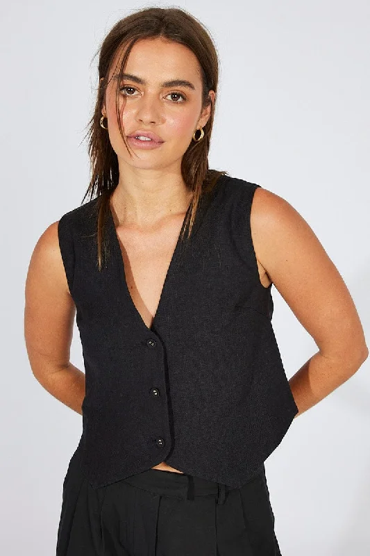 Black Linen Waistcoat