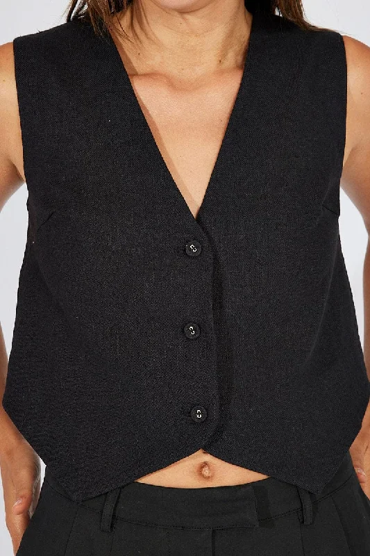 Black Linen Waistcoat