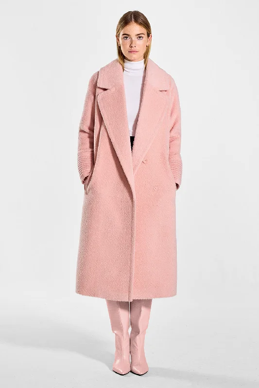 Bouclé Alpaca Long Raglan Sleeve Notched Collar Coat