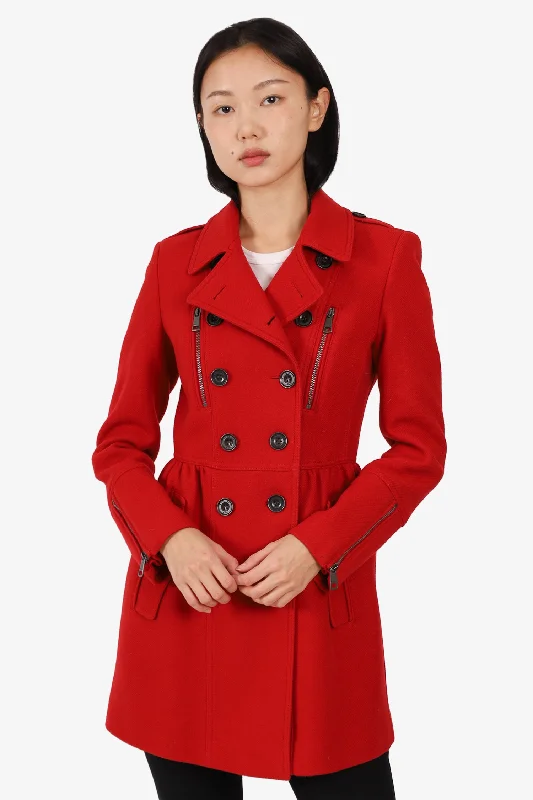 Burberry Brit Red Wool Double Breasted Coat Size 4