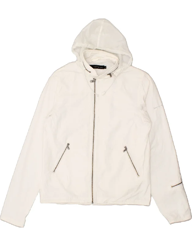 CALVIN KLEIN JEANS Womens Hooded Rain Jacket UK 10 Small White