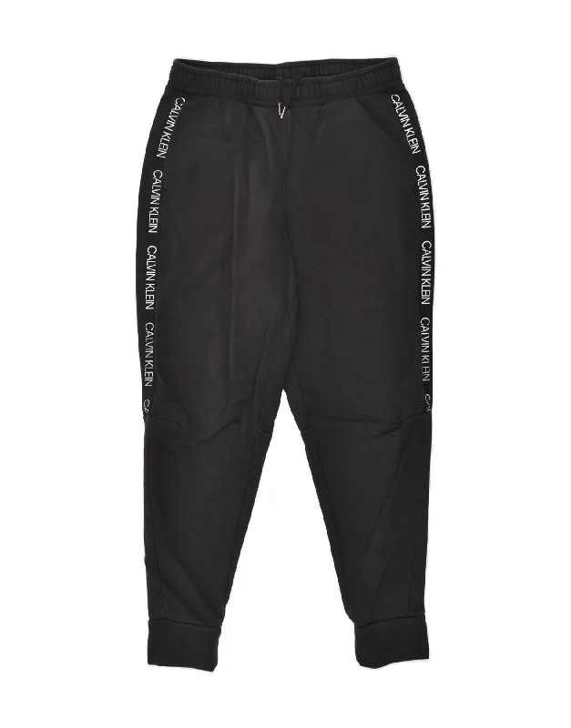 CALVIN KLEIN Womens Tracksuit Trousers Joggers UK 14 Large Black Cotton