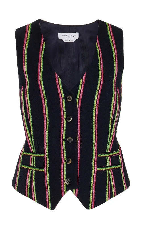 Coleridge Vest in Navy Multi Striped Wool