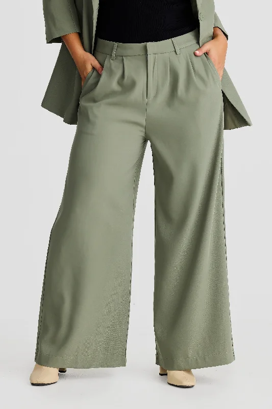 Core Wide Leg Tailored Pant - Dark Olive