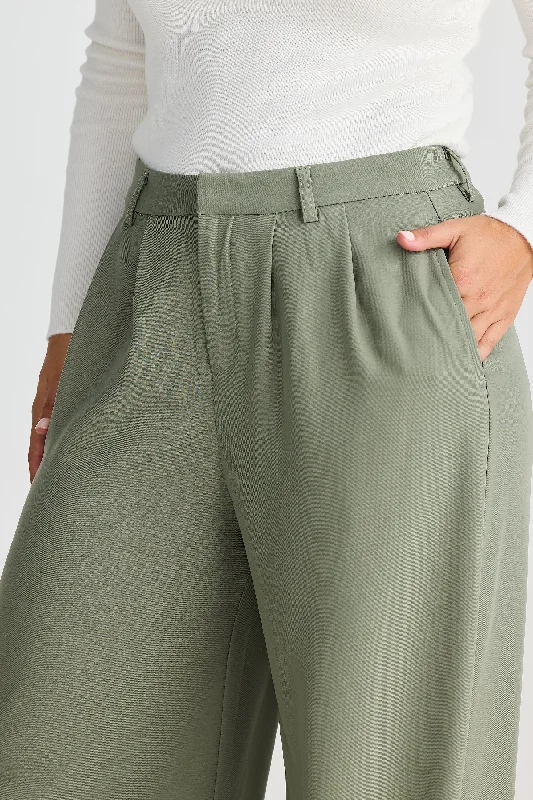 Core Wide Leg Tailored Pant - Dark Olive