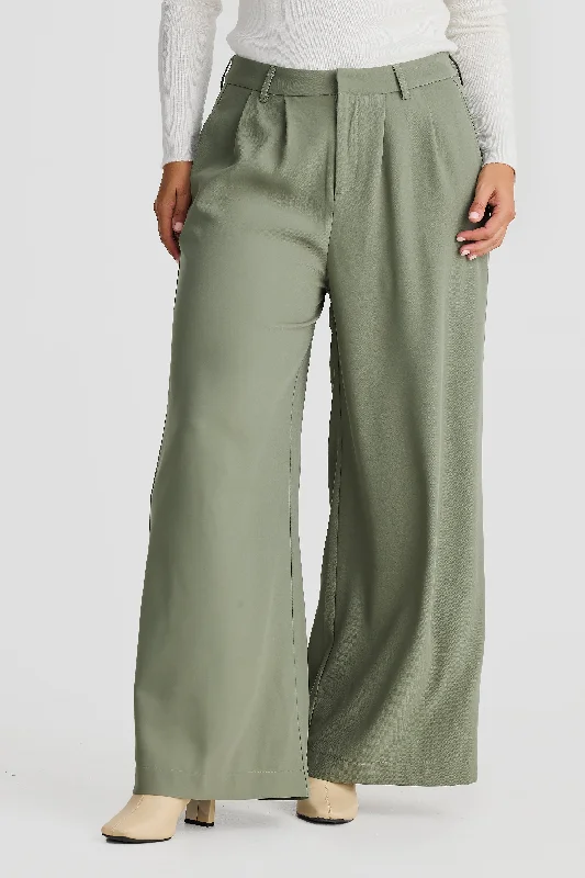 Core Wide Leg Tailored Pant - Dark Olive