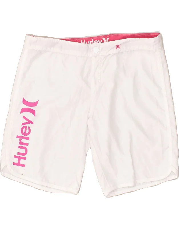 HURLEY Womens Graphic Sport Shorts US 9 Large White Polyester