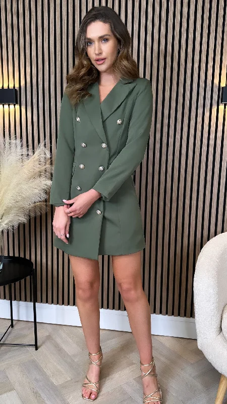 Lara Khaki Double Button Blazer Dress