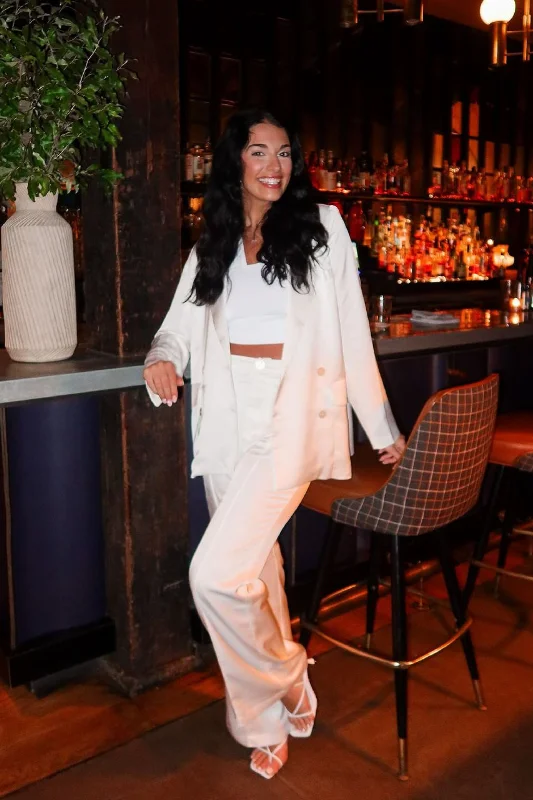 Madison White Satin Blazer