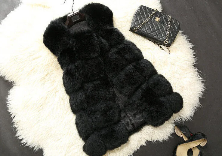 Winter Coat Women Fur Vest With a Pocket High-Grade Faux Fur Coat Leisure Women Fox Fur Long Vest Plus Size:S-XXXXL