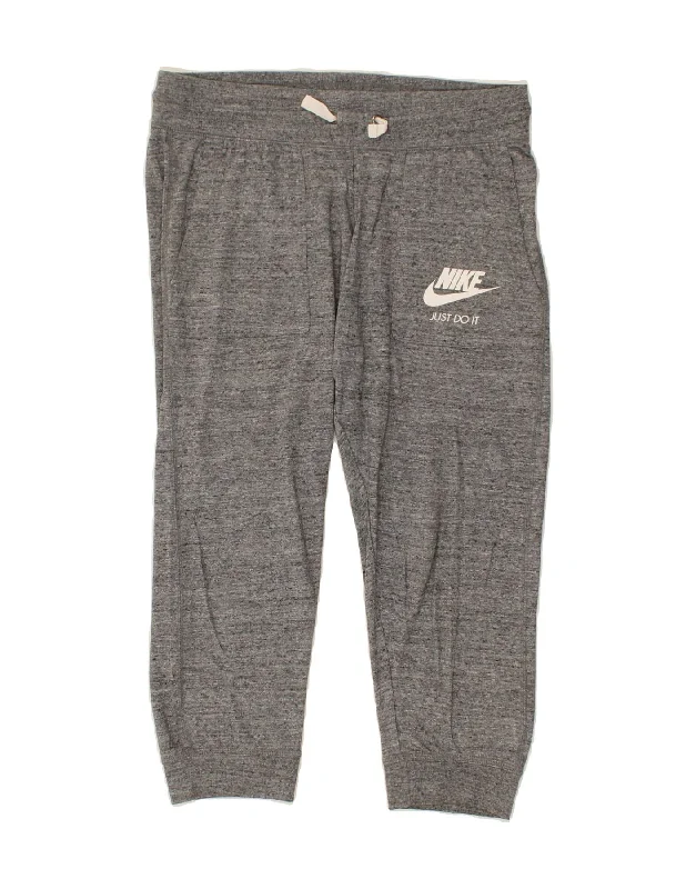 NIKE Womens Tracksuit Trousers Joggers UK 14 Medium Grey Flecked Cotton