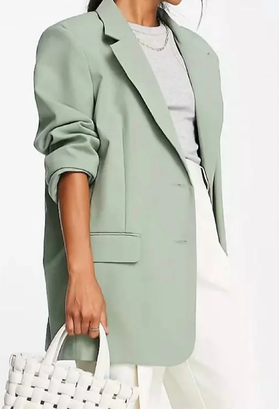 Oversized Boxy Grandad Blazer In Sage