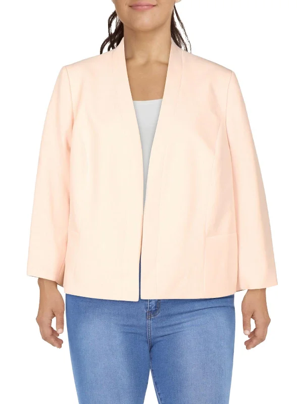 Plus Womens Open Front Office Collarless Blazer