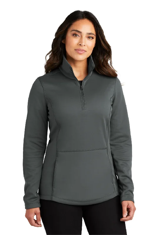 Port Authority Womens Smooth Fleece 1/4 Zip Hooded Jacket - Graphite Grey