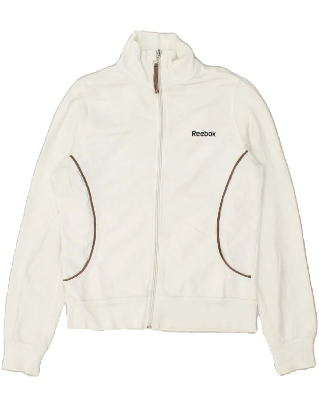 REEBOK Womens Tracksuit Top Jacket UK 10 Small White Cotton