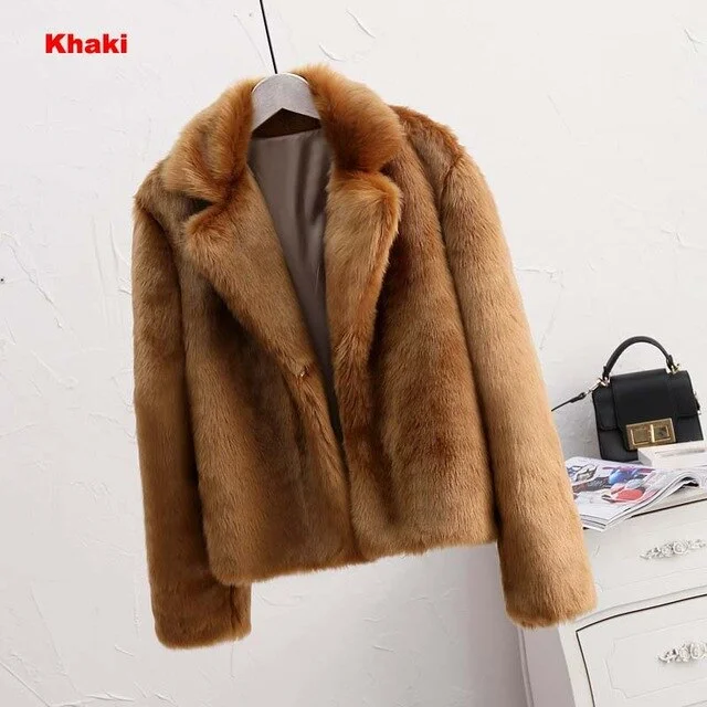 khaki faux fur coat / L