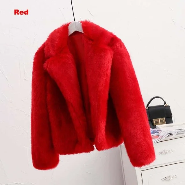 red faux fur coat / L