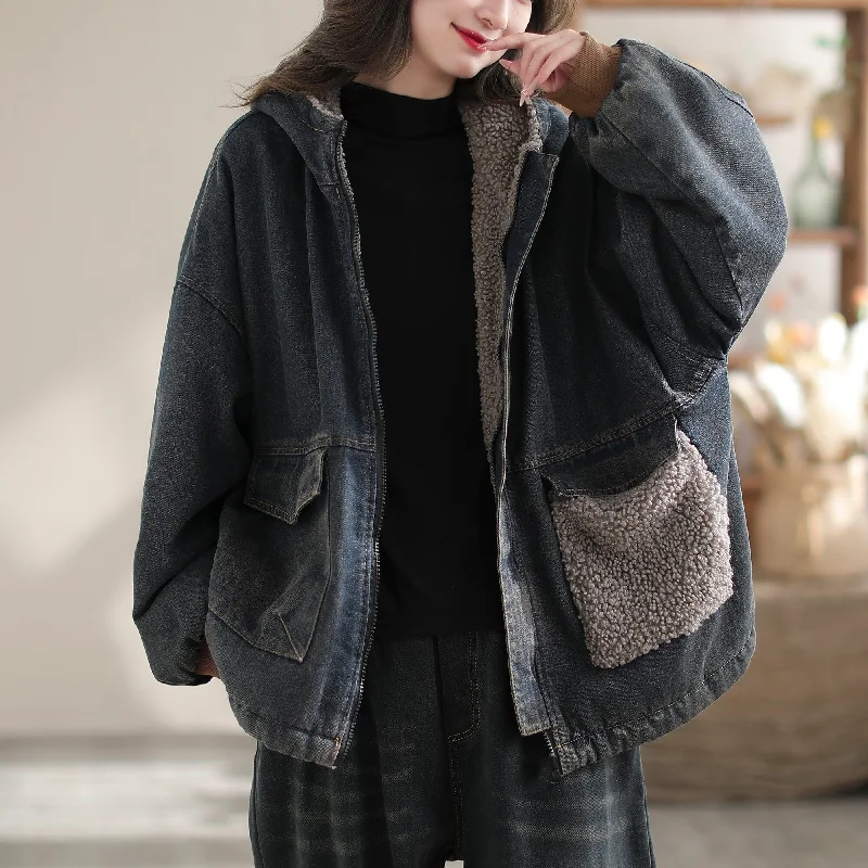 Winter Casual Hooded Furred Denim Coat