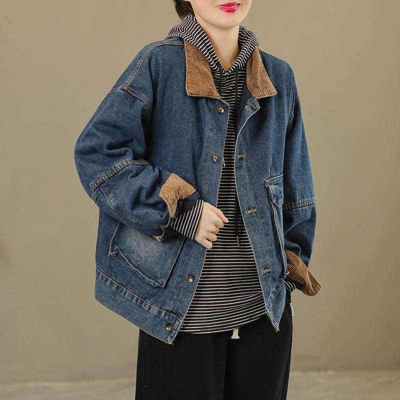 Women Winter Cotton Padded Loose Denim Jacket