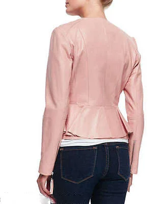 Women's Baby Pink Genuine Leather Jacket WJ049