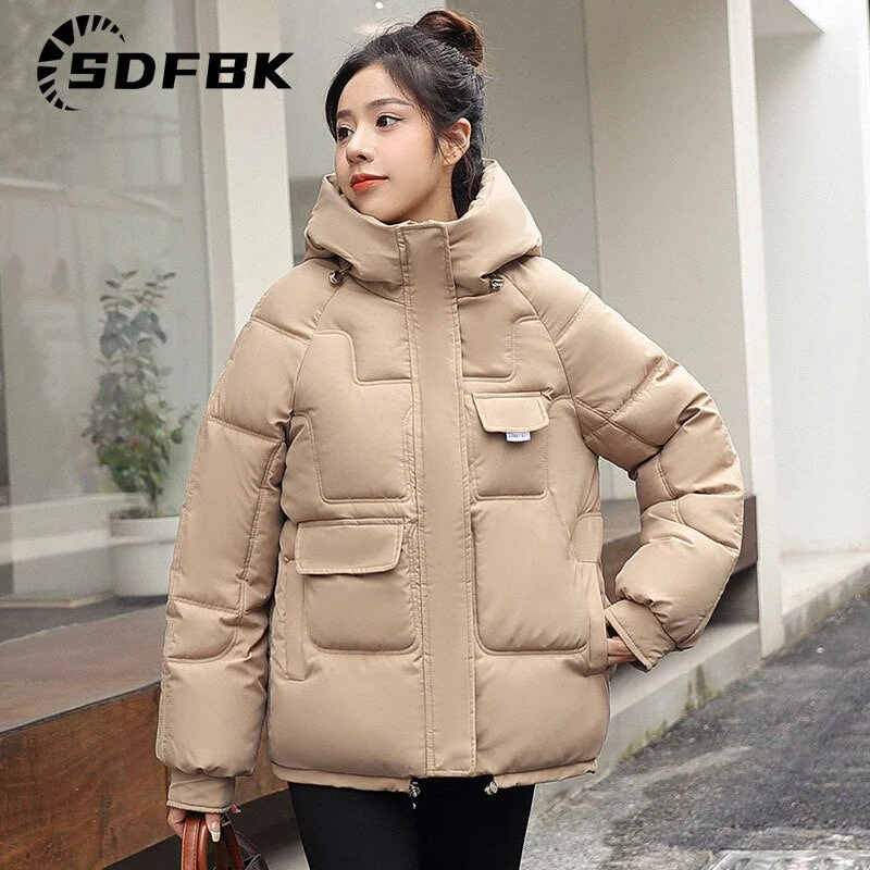 Znbbw Women Down Jacket 2023 Hit Winter New Thick Warm Cotton Down Padded Jacket Casual Sweety Solid Color Hooded Coat Jackets Outwear