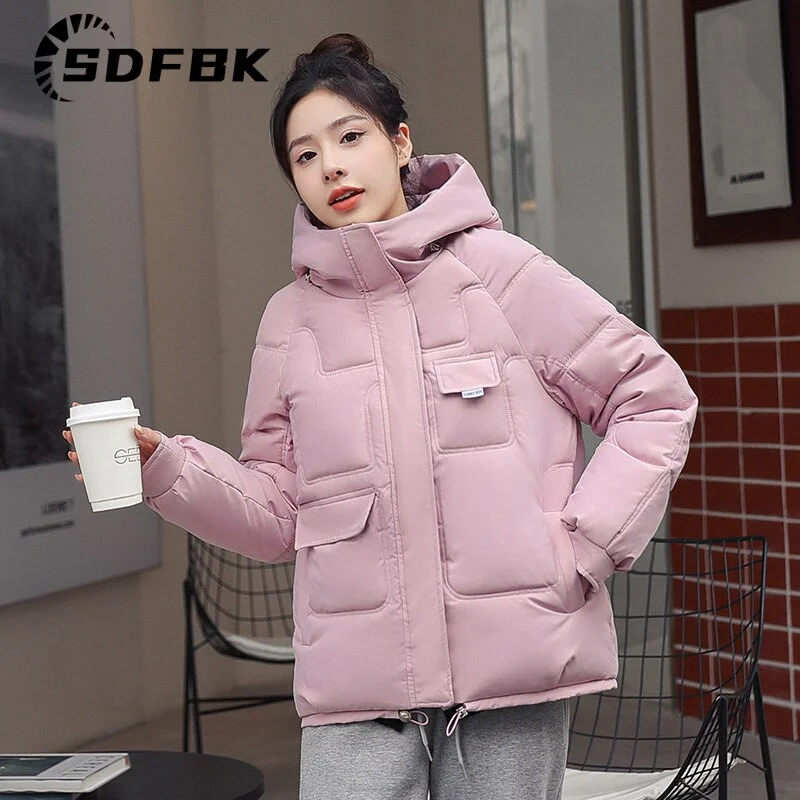 Znbbw Women Down Jacket 2023 Hit Winter New Thick Warm Cotton Down Padded Jacket Casual Sweety Solid Color Hooded Coat Jackets Outwear