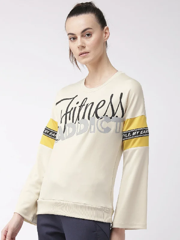 Alcis Women Cream-Coloured Black Printed Sweatshirt