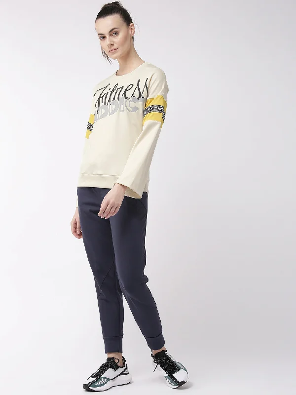 Alcis Women Cream-Coloured Black Printed Sweatshirt