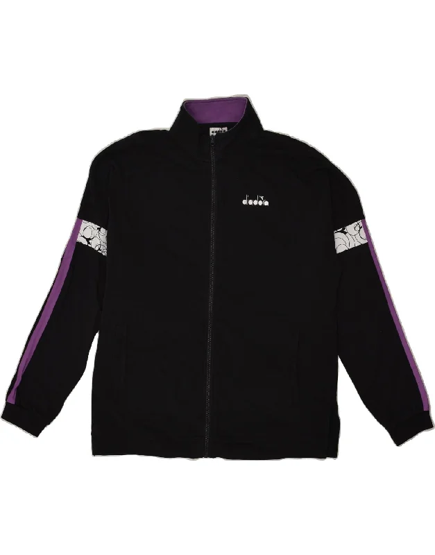 DIADORA Womens Tracksuit Top Jacket UK 18 XL Black Cotton