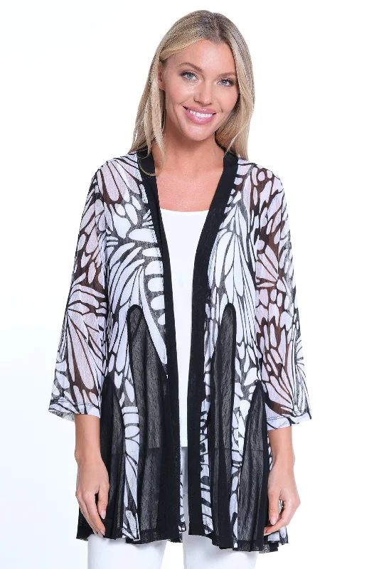 Open Front Kimono - Women's - Black/White